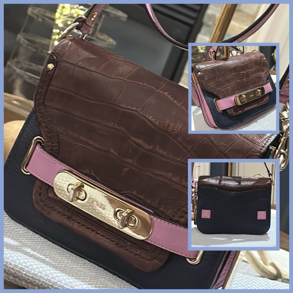 Authentic Coach Swagger Small Crossbody Shoulder Bag in Colorblock Pebble Lea…